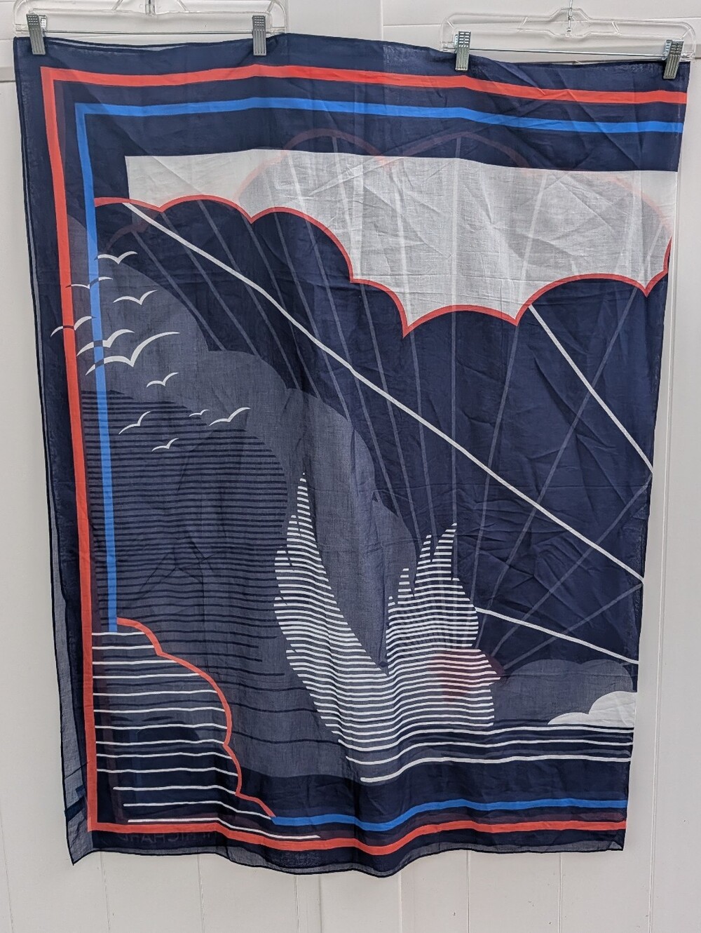 Tori Richard Tropical Nautical Swim Sarong Navy Coral White 100% Cotton Cover Up
